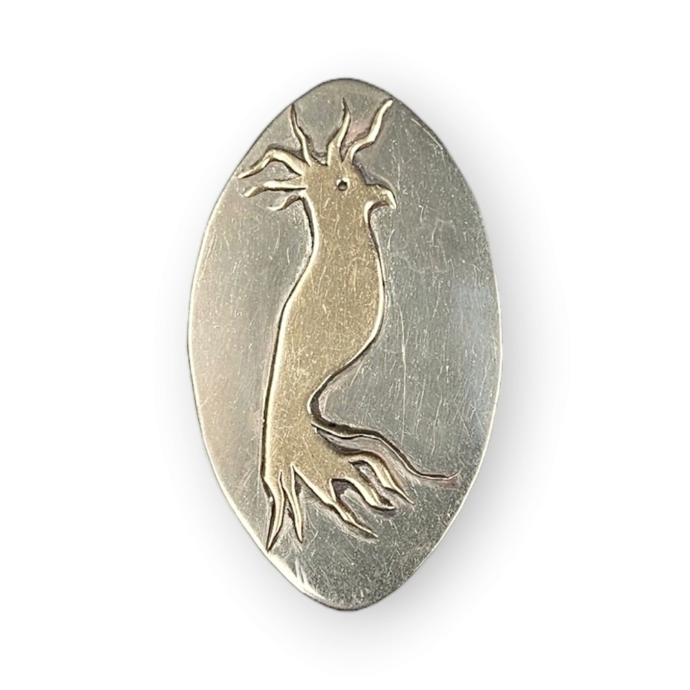 Vintage Cockatoo Brooch Brass Alpaca Silver Large Oval Tropical Bird  40s 3 3/8"